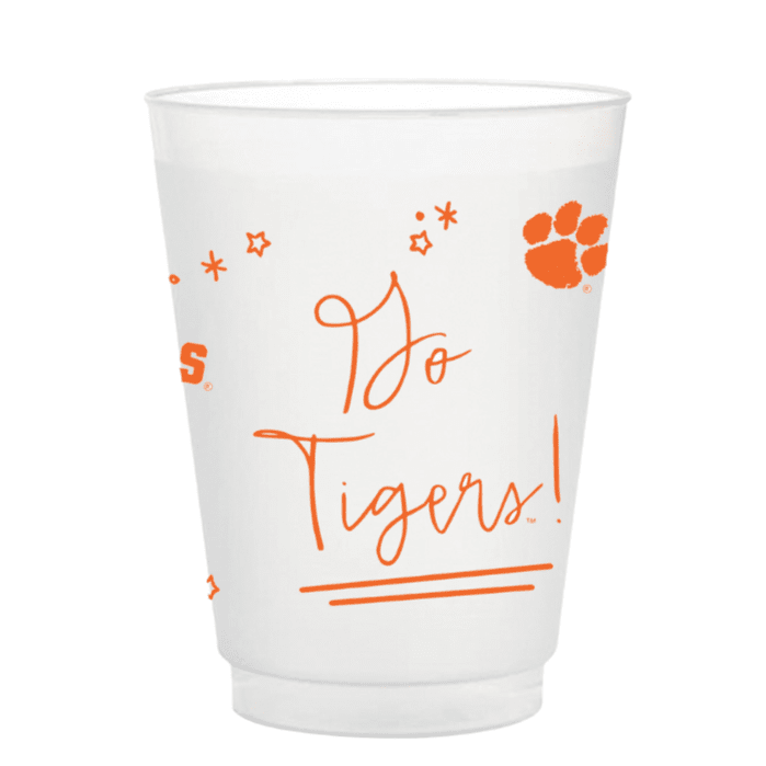 Set of 8 Clemson Frosted Cups by Valiant Gifts Inc, featuring a frosted finish with Clemson University logo design.