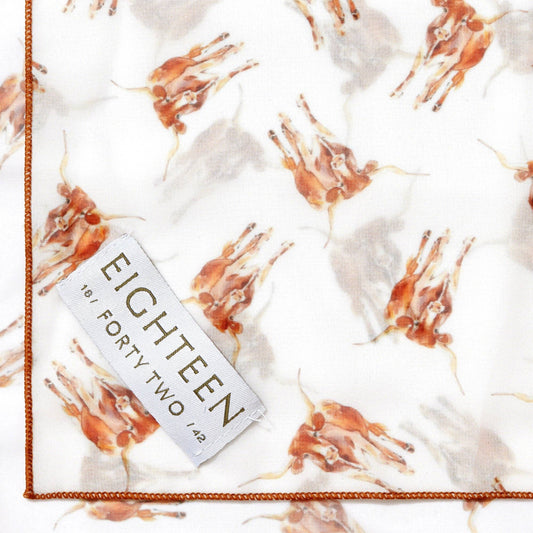 Eighteen Forty Two Longhorn Chiffon Scarf, 20-inch square, lightweight and flowy with a Longhorn pattern in soft fabric.