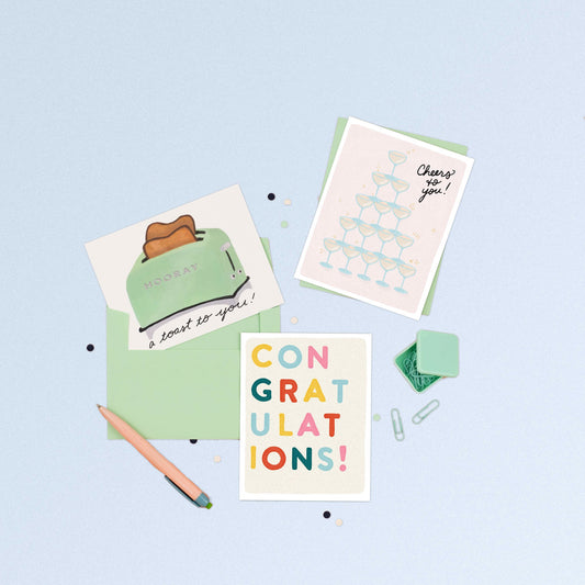 Cheers to You congratulations card featuring champagne illustration, by Slightly Stationery, perfect for celebrating special moments.