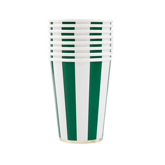 Emerald Green Cabana Stripe Cups | Set of 8