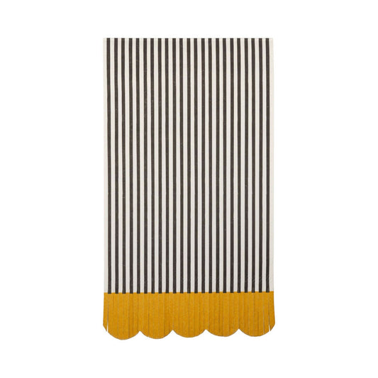 Set of 18 black and cream striped dinner napkins by My Mind’s Eye, featuring elegant fabric with bold stripe pattern.