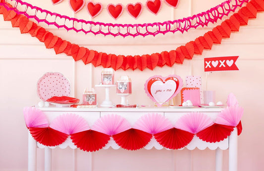 Pink and Red Valentine Double Tissue Bunting Banner - Porcupine Paper Co.