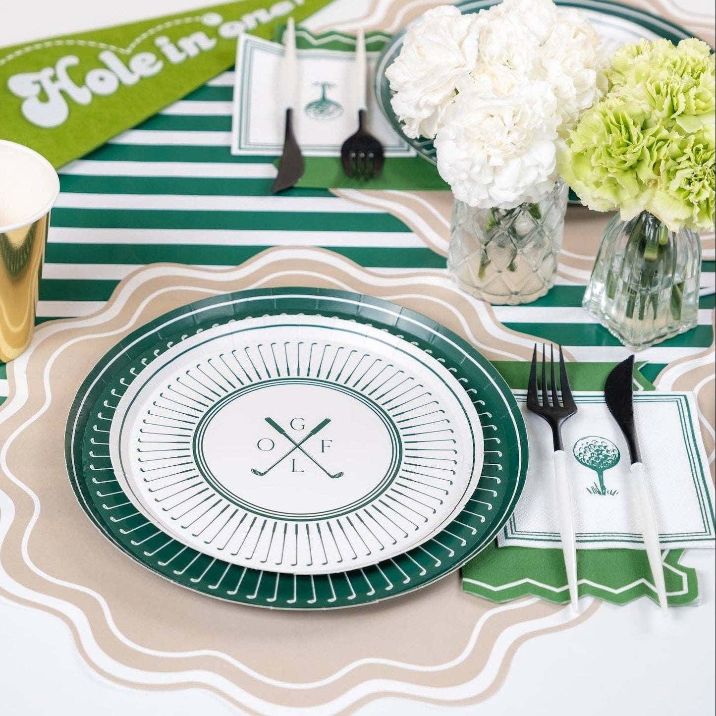 Dark green striped table runner by Gatherings, 18x120 inches, featuring a stylish striped pattern for dining or decorative tables.