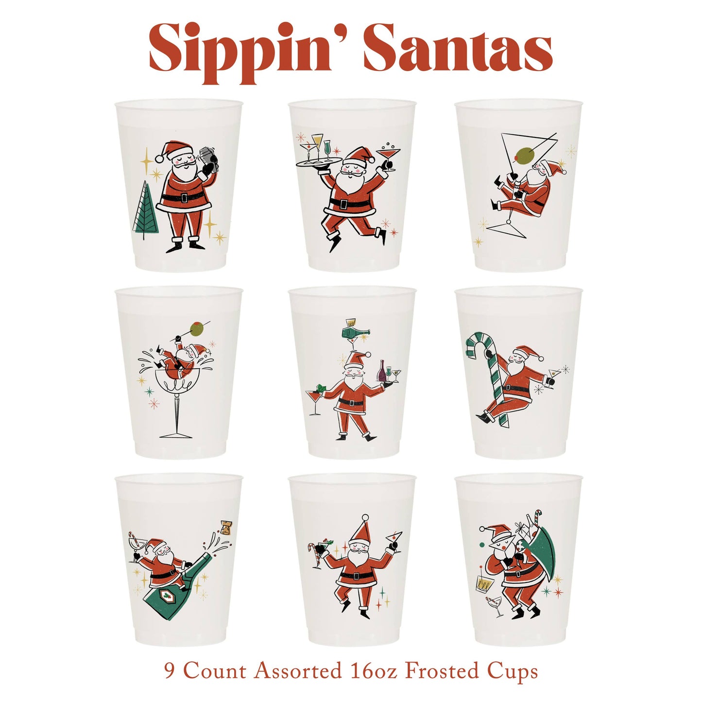 Sippin' Santas Frosted Cups 16oz. | 9 count