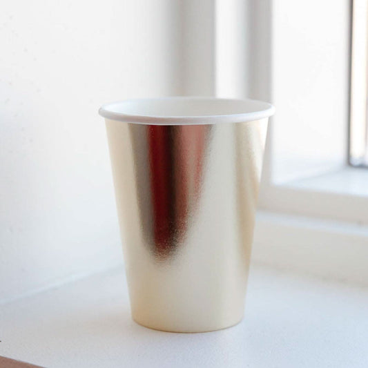 Set of 8 gold signature cups by Bonjour Fête with elegant metallic finish, perfect for celebrations and special events.