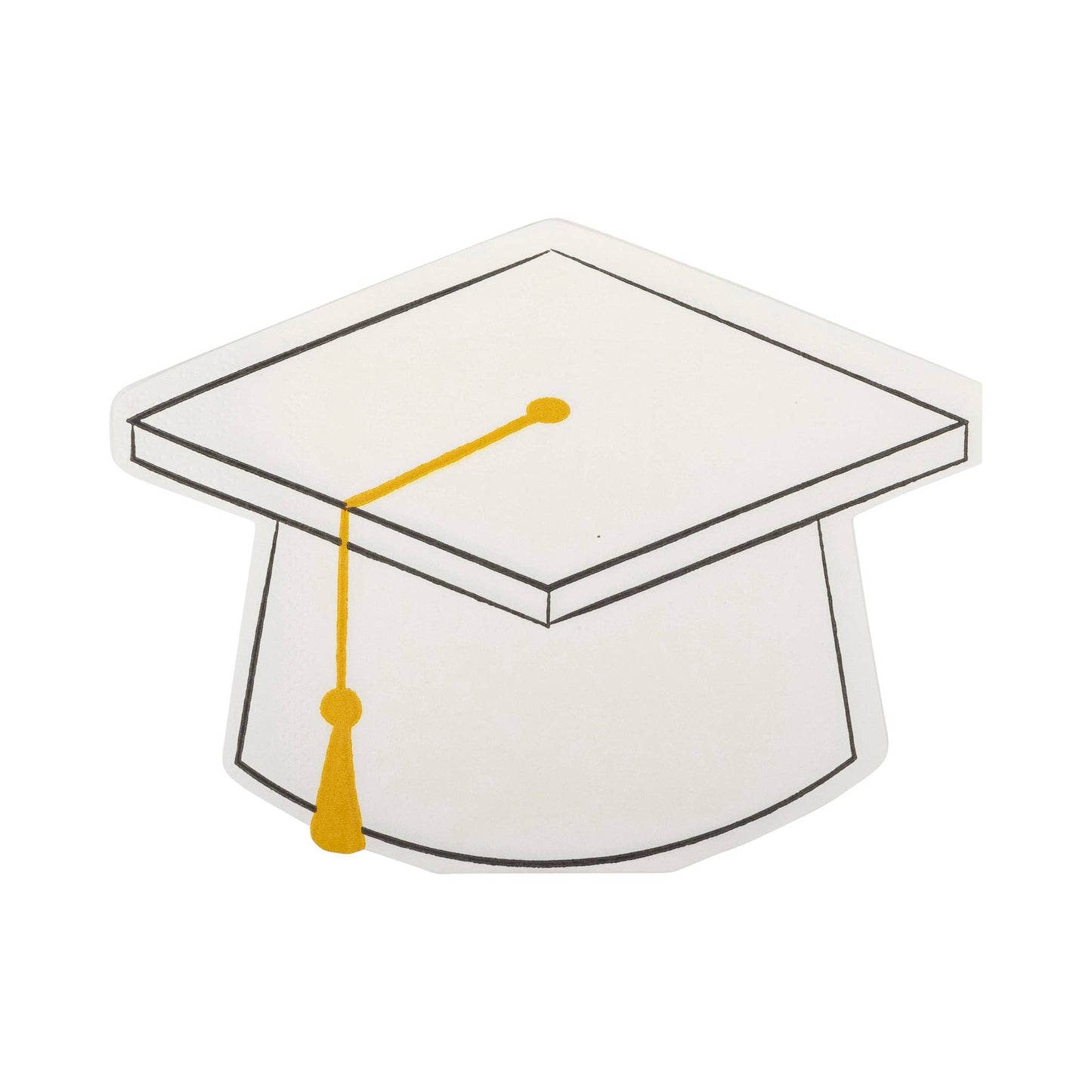 Set of 18 graduation cap-shaped paper napkins by My Mind’s Eye featuring black caps with tassels for celebration.