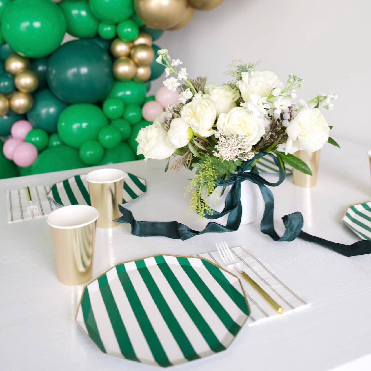 Emerald Green Signature Cabana Stripe Plates | Pack of 8