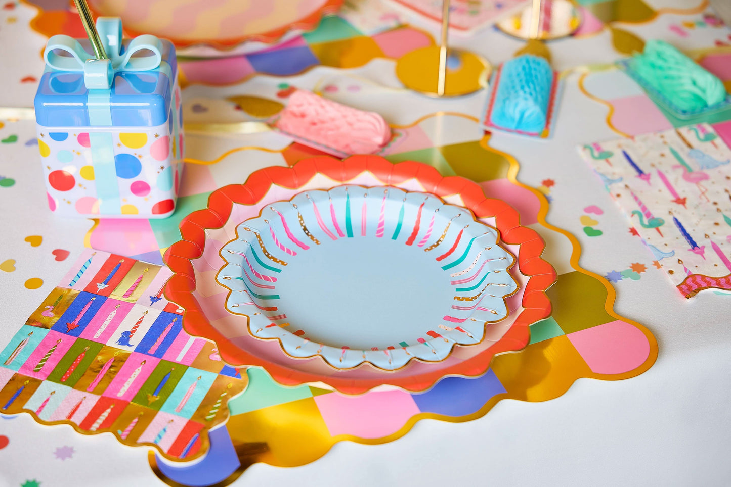Set of 10 Birthday Wishes placemats by Packed Party featuring colorful birthday-themed designs for celebration decor.