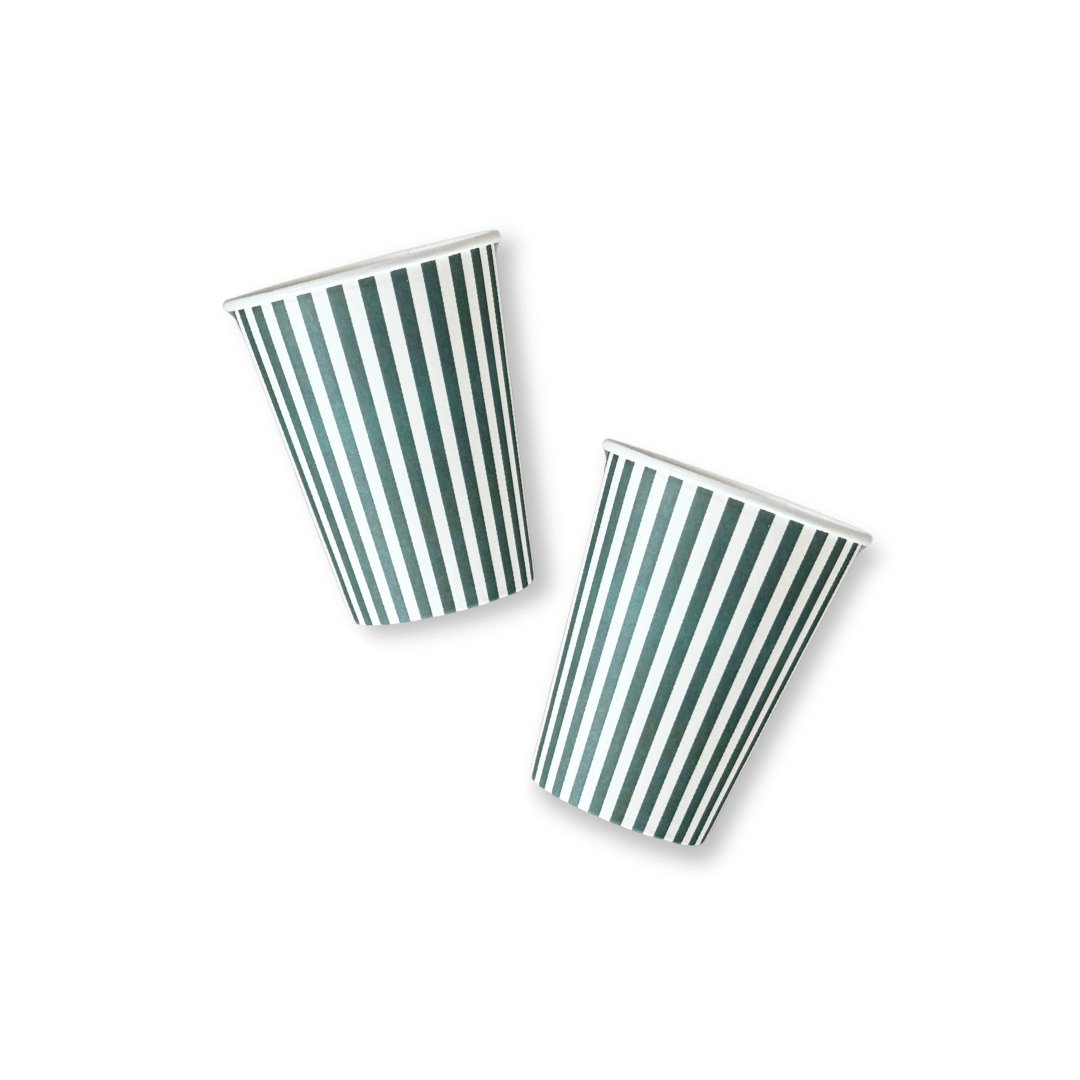 Green & White Candy Stripe Paper Cups | 12 count