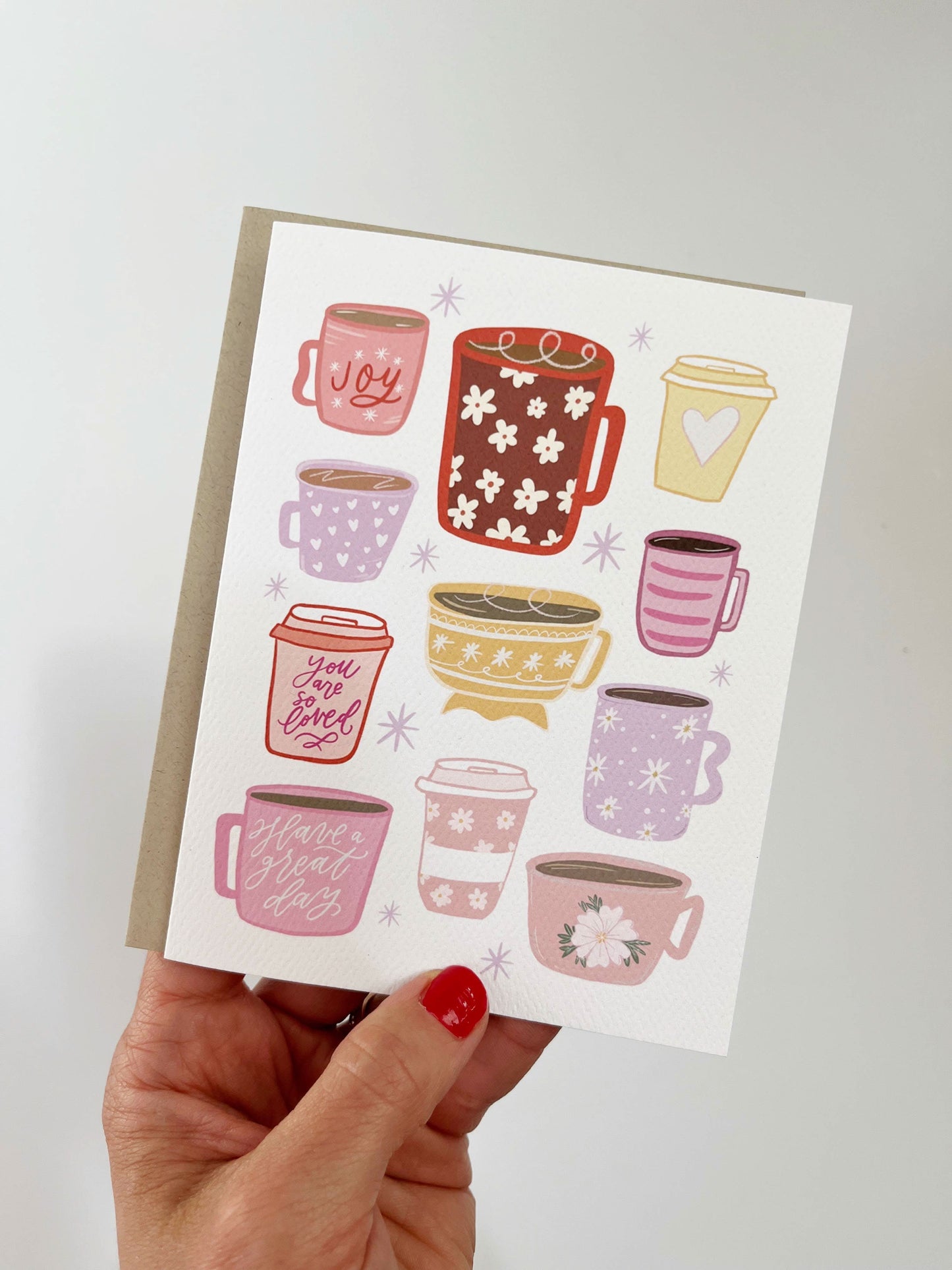 Happy Mugs Card - Coffee Cup, Floral Watercolor Coffee Lover - Porcupine Paper Co.