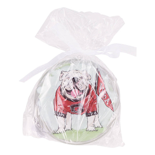 Set of four Georgia-themed coasters by Glory Haus featuring colorful, artistic state designs on cork backing.