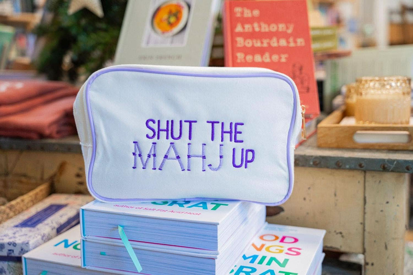 Embroidered Mahjong Tile Bag: Shut the Mahj Up - Porcupine Paper Co.