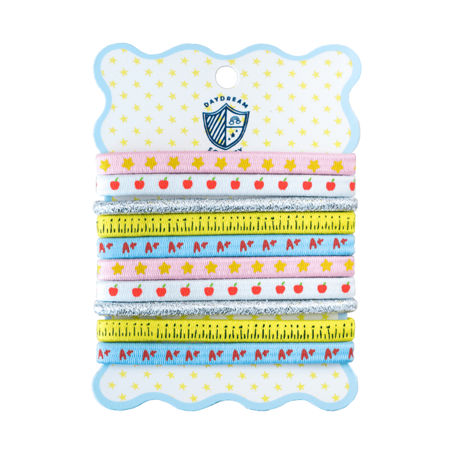 Set of 10 Smarty Pants printed hair ties by Jollity & Co. and Daydream Society, colorful and stretchy hair accessories for kids.
