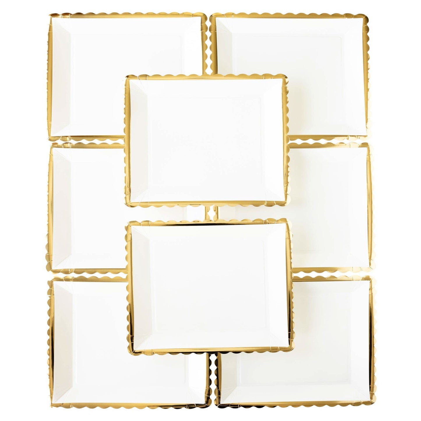 Set of 8 gold ruffle edge plates, 12-inch size, from My Mind’s Eye, featuring elegant decorative design for special occasions.