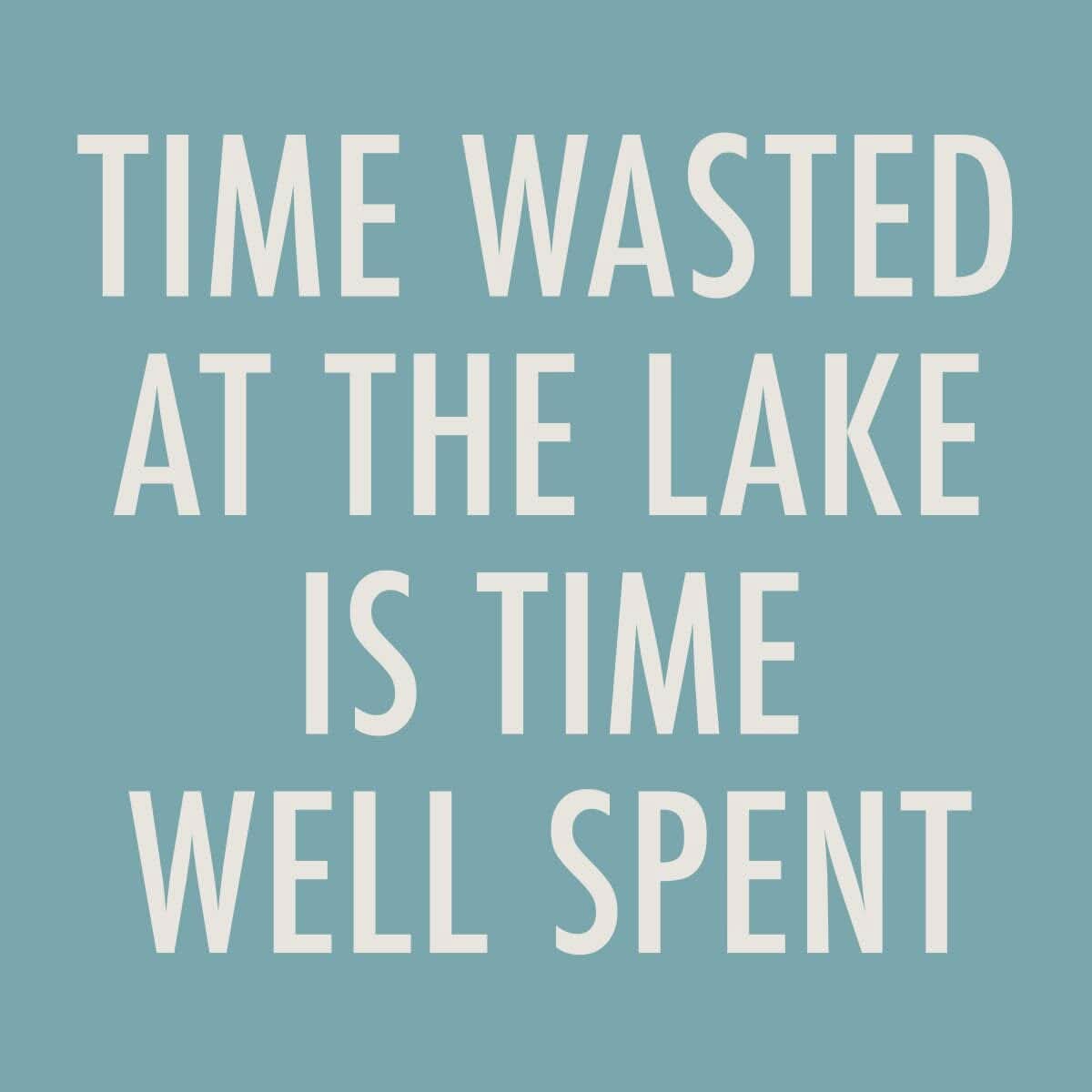 Set of Lake Funny Cocktail Napkins with "Time Wasted" design, 20-count pack by Soiree Sisters, featuring humorous lake-themed artwork.