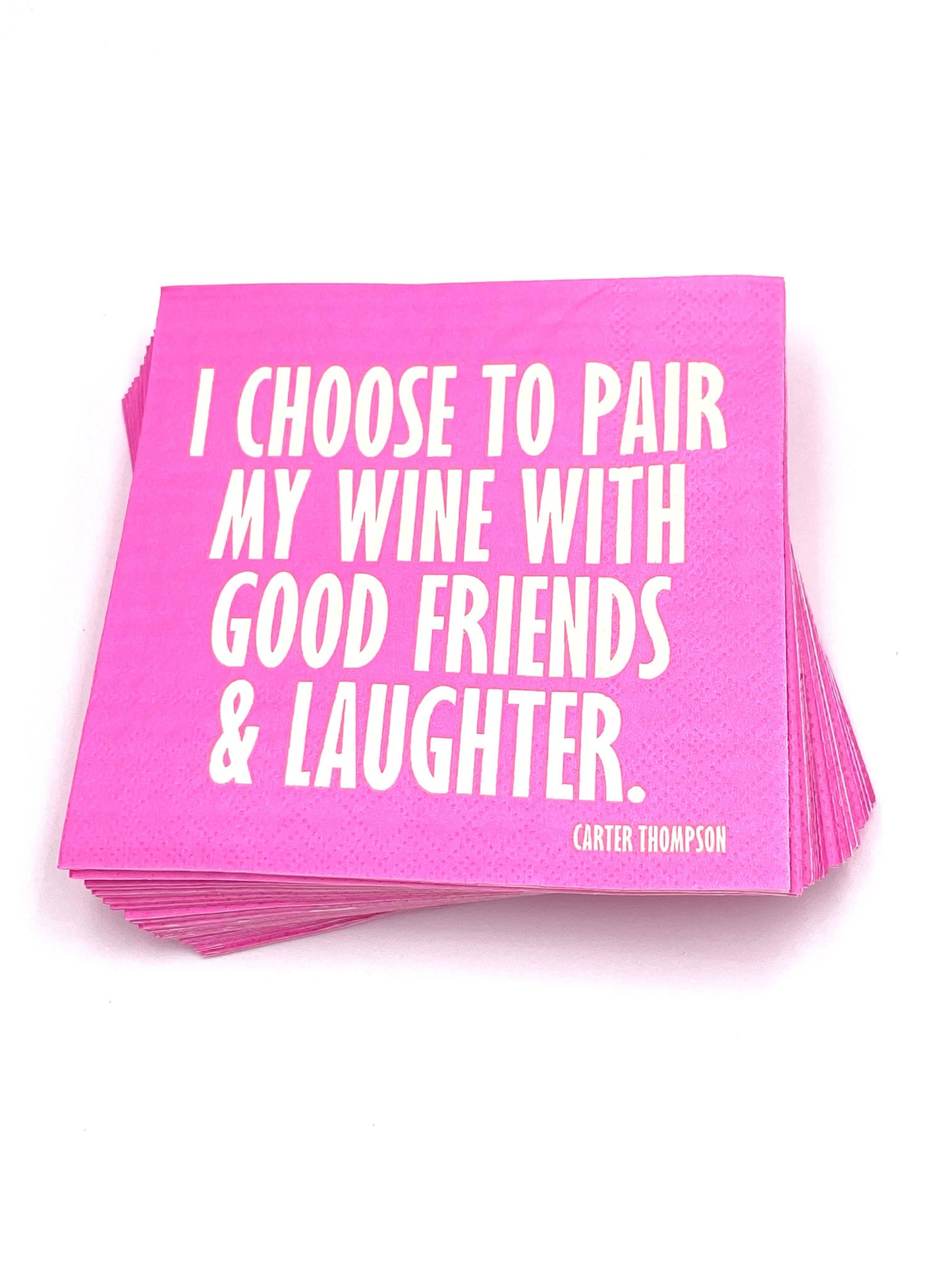 Set of 20 funny cocktail napkins with wine and friendship-themed designs by Soiree Sisters, perfect for parties and gatherings.