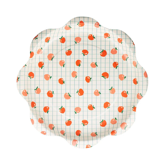 Set of 8 Apple Pattern Paper Plates, 10-inch, by My Mind’s Eye, featuring a colorful apple design for party or event use.