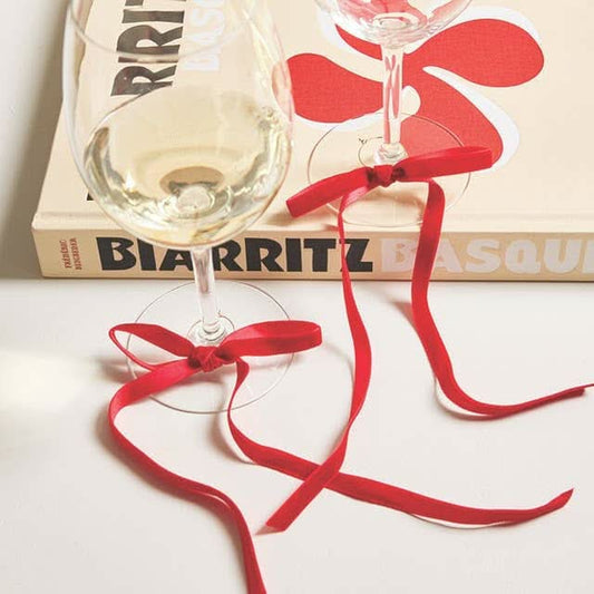 Red Velvet Bow Wine Charm | Set of 6