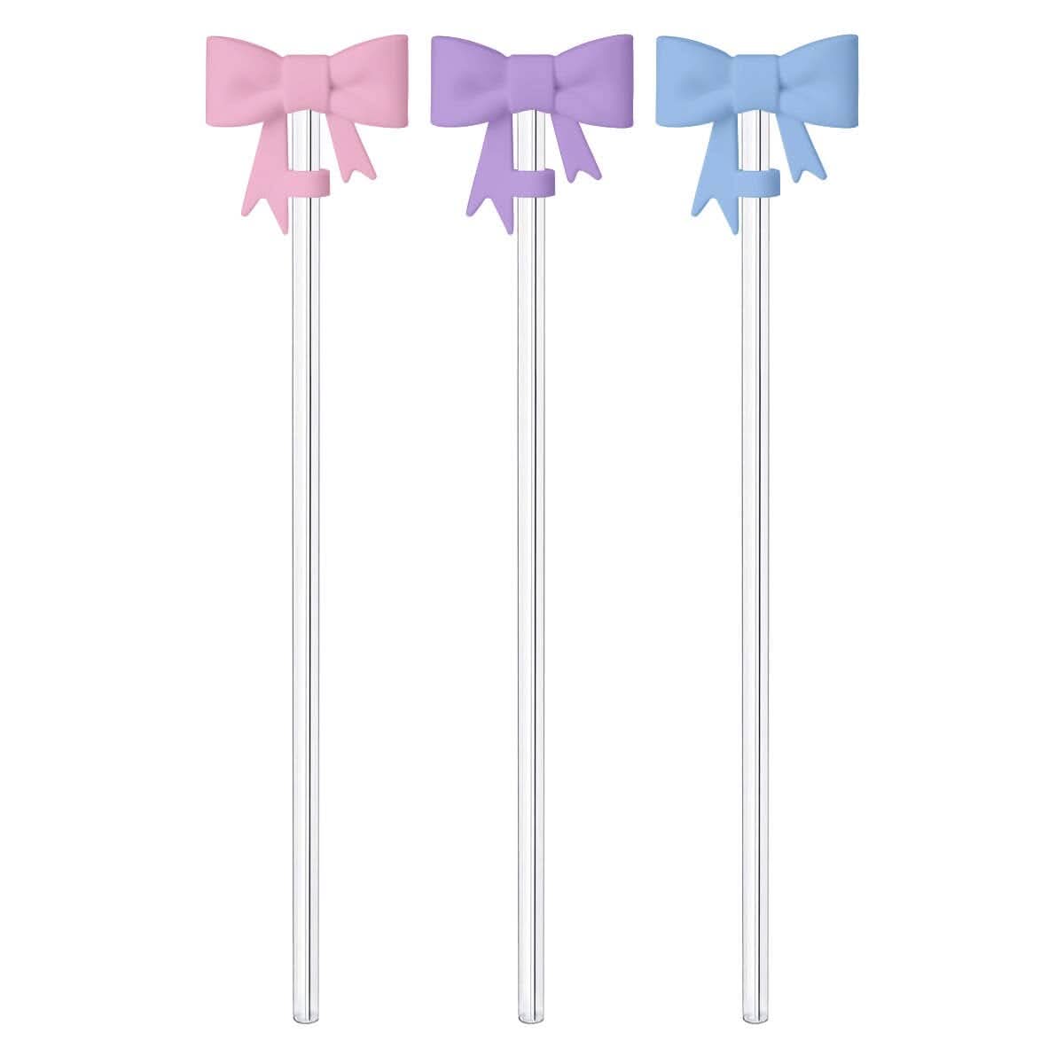 Set of three bow toppers for straws by soiree-sisters, colorful paper decorations perfect for drinks and parties.