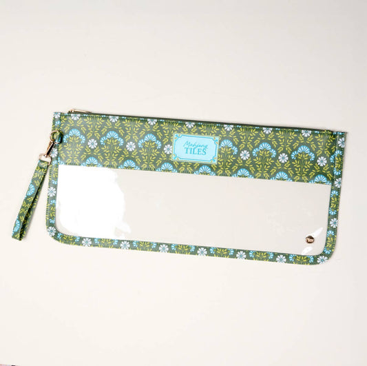 Everbloom Forest Green Mahjong Tile Keeper Pouch by The Darling Effect, with a soft fabric exterior and secure zipper closure.