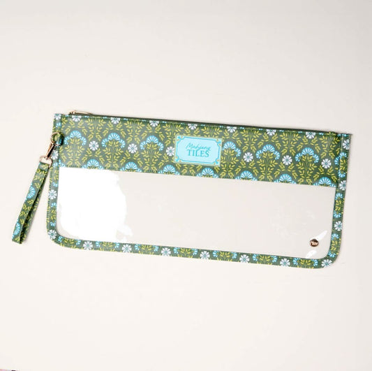 Everbloom Forest Green Mahjong Tile Keeper Pouch by The Darling Effect, with a soft fabric exterior and secure zipper closure.