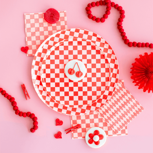 Set of eight 10-inch Cherry Crush plates by Jollity & Co. and Daydream Society, featuring vibrant cherry blossom designs.