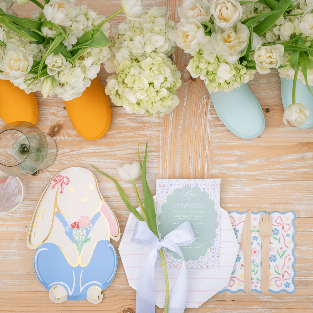 Set of 16 blue floral large napkins from Jollity & Co. and Daydream Society, featuring vibrant floral patterns on soft fabric.