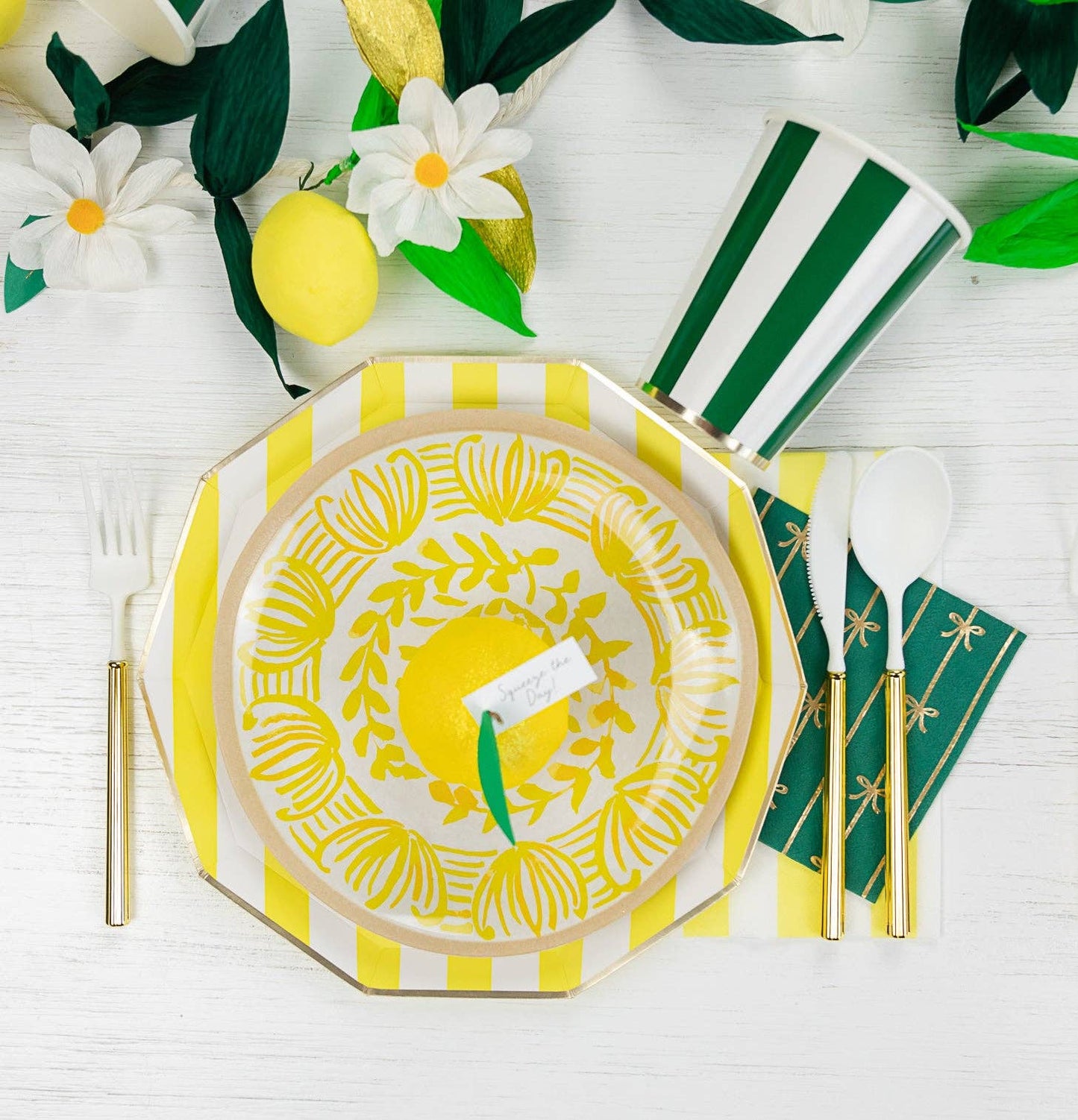 Emerald Green Cabana Stripe Cups | Set of 8