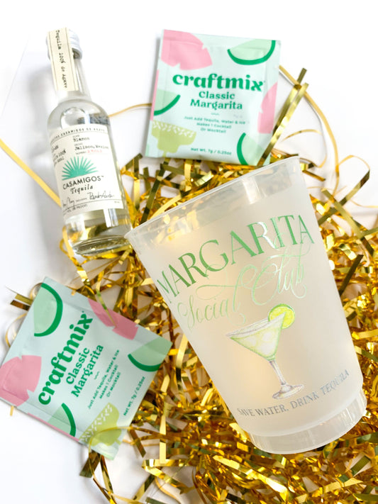 Six frosted Margarita Social Club cups by Sip Hip Hooray, stylish glassware for cocktails in a pack of six.