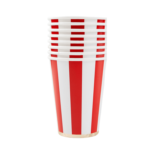 Cherry Red Cabana Stripe Cups | Set of 8