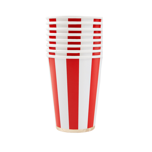 Cherry Red Cabana Stripe Cups | Set of 8 - Porcupine Paper Co.