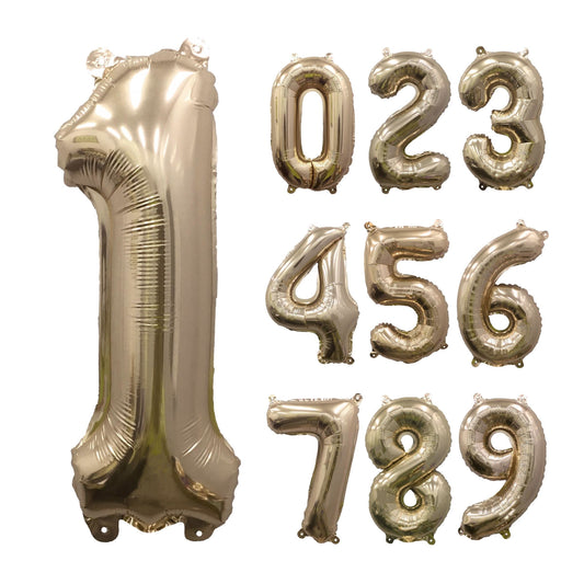 Gold Mylar number balloon 32 inches from Ellie's Party Supply, showcasing shiny metallic finish and large numeral design.