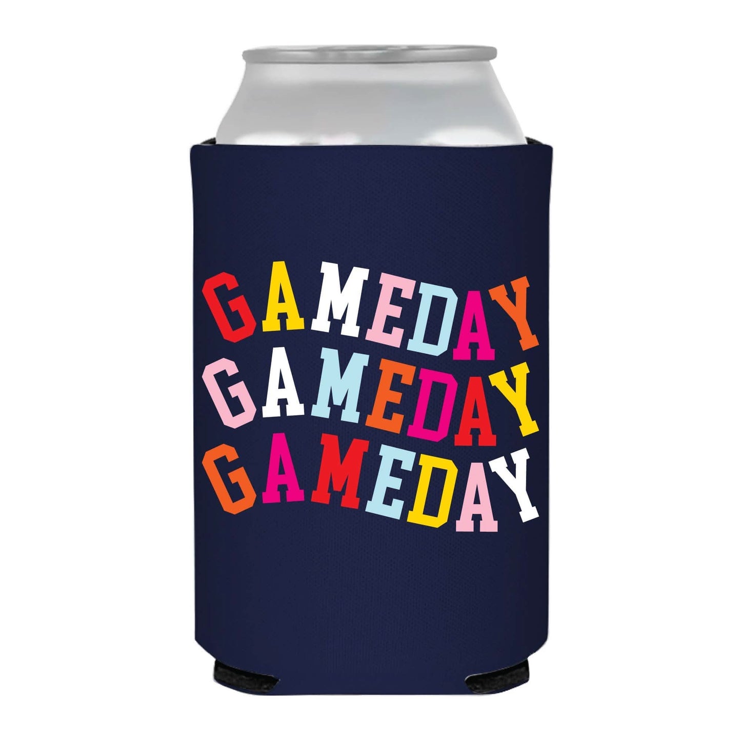 Sip Hip Hooray Game Day Rainbow Tailgate Party Football Can Cooler with colorful rainbow design for football fans.