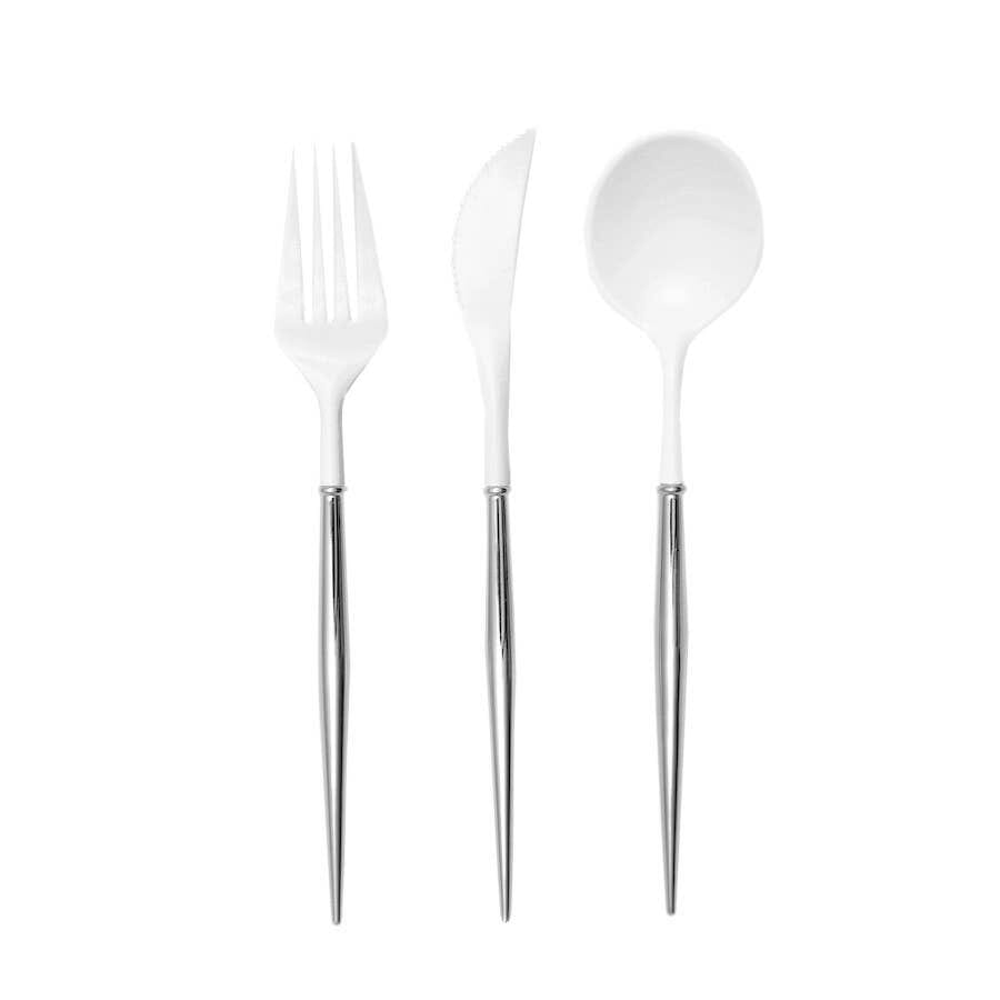 Bella Reusable Cutlery White | Silver Handle | Case of 36