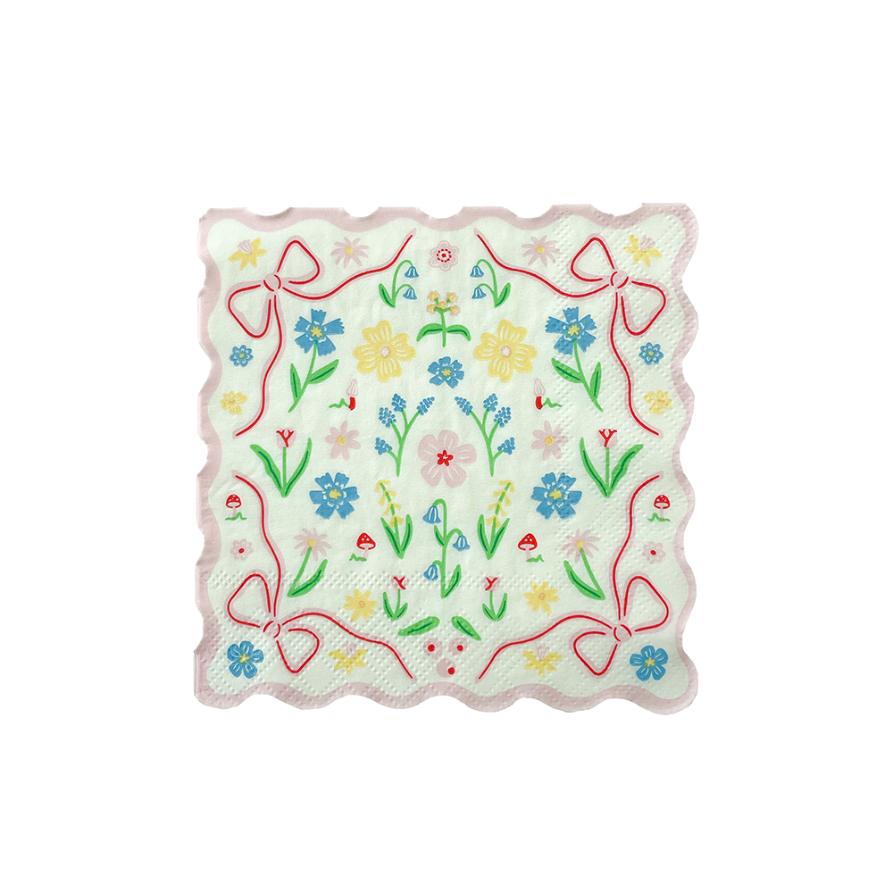 Pink Floral Cocktail Napkins | Set of 16