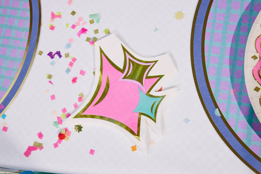 Pack of 20 Just Sparkle Diecut Dessert Napkins by Packed Party with shiny, festive sparkle design for celebrations.