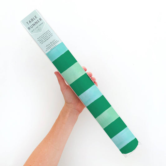 Holiday Green Stripe Christmas Table Runner |  16.5" x 96"