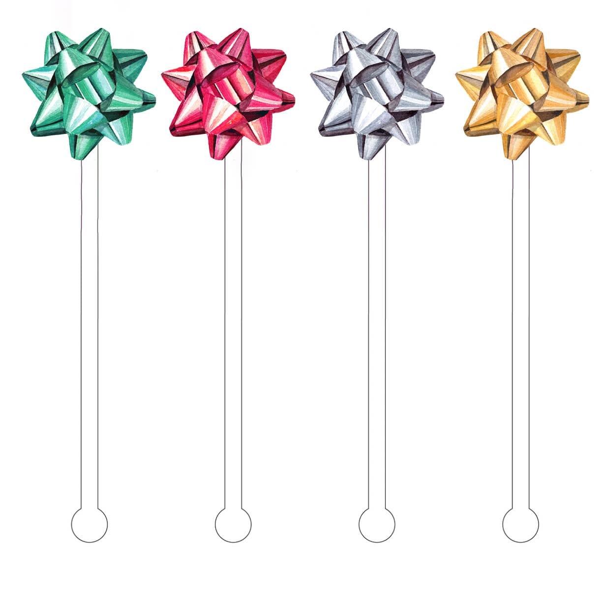 Christmas Gift Bows Stir Sticks | Pack of 4