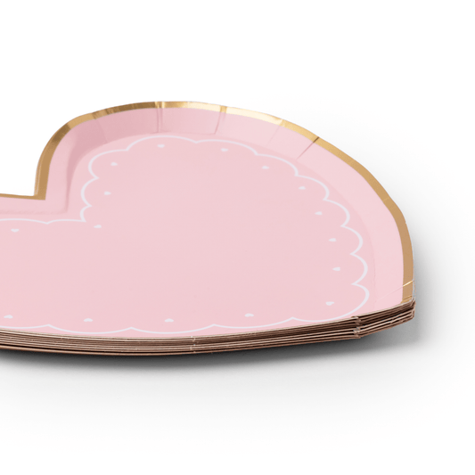 Pink Valentine's Heart Lace Dessert Plates - 8" | Set of 8 - Porcupine Paper Co.