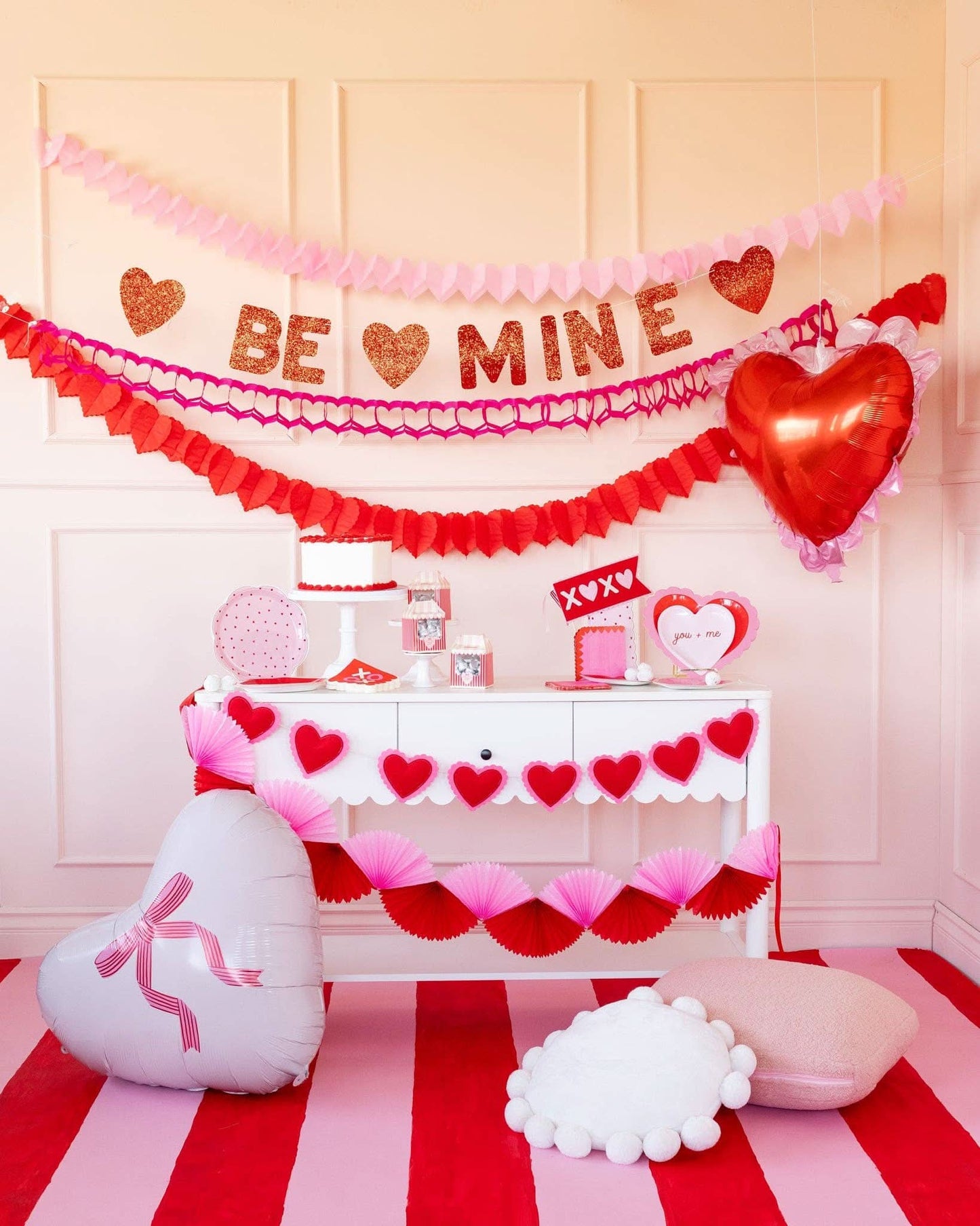 Pink and Red Valentine Double Tissue Bunting Banner - Porcupine Paper Co.