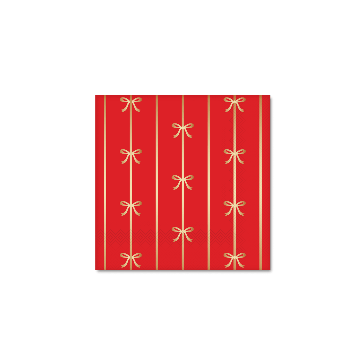 Cherry red Signature Bow small napkins by Bonjour Fête, showing 20 elegant, folded paper napkins with bow design for special occasions.