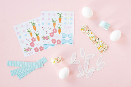 My Mind’s Eye egg decorating kit with colorful dyes, brushes, and accessories for creative Easter egg decoration.