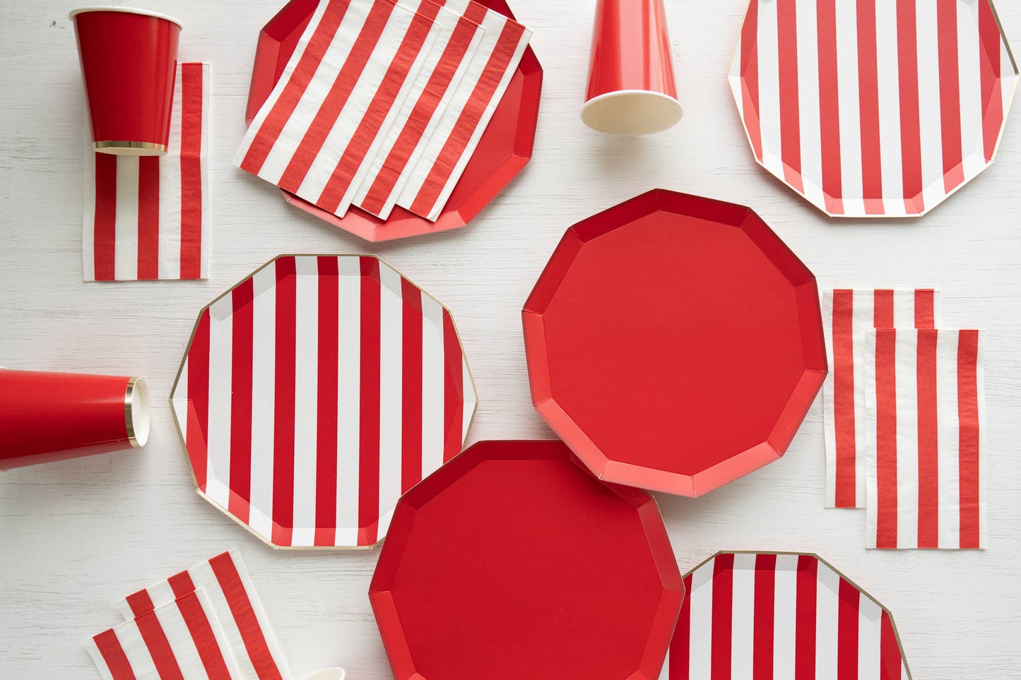 Cherry Red Signature Cabana Stripe Plates 10.75" | Pack of 8 - Porcupine Paper Co.