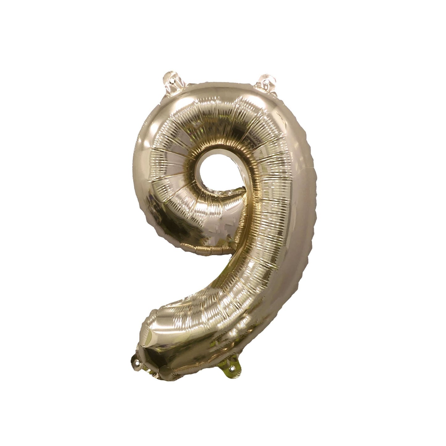Gold Mylar number balloon in 32-inch size, displayed inflated with shiny, reflective surface for celebration decor.