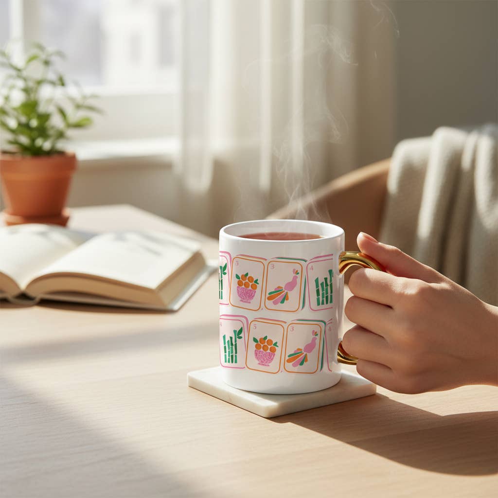 11 oz Cozy Cute Ceramic Mug | Mahjong Tiles