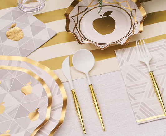 Bella Disposable Plastic Cutlery Set – White & Gold | 24-Piece Set - Porcupine Paper Co.