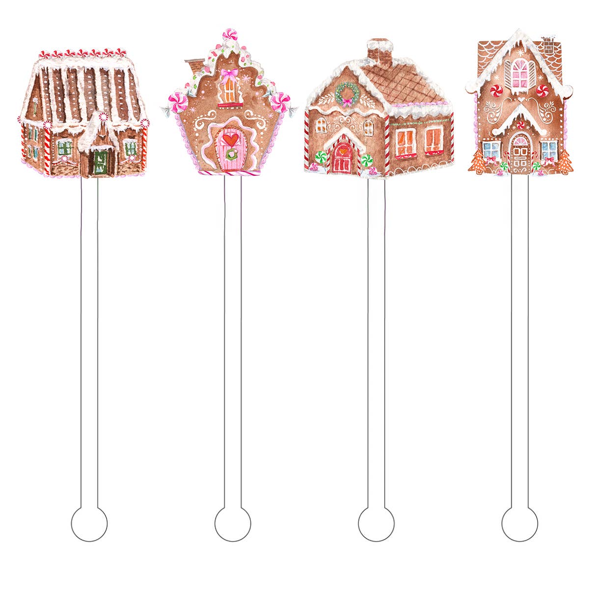 Gingerbread Village House Set Christmas Stir Sticks | Pack of 4