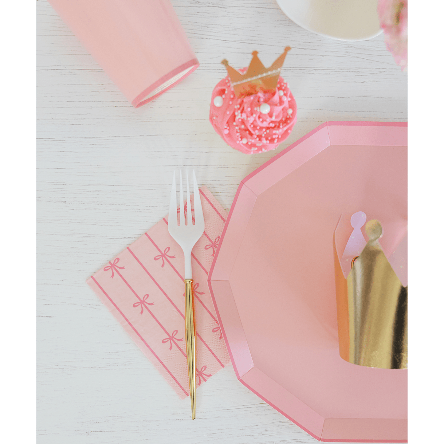 Petal pink Signature Bow small napkins by Bonjour Fête, 20 count, showing elegant floral design and soft pink color.