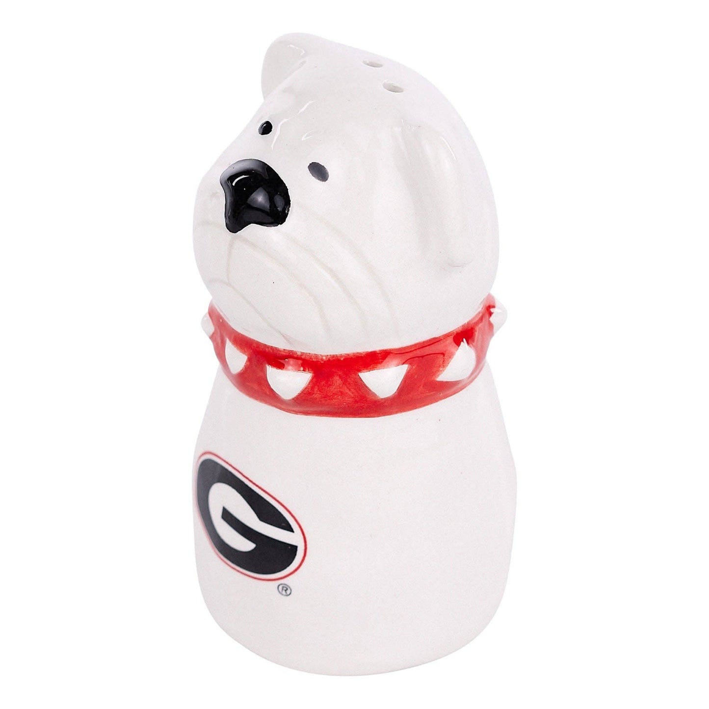 Glory Haus UGA Salt and Pepper Set with Georgia Bulldogs logo and team colors on ceramic shakers for fans.