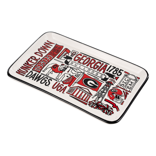 UGA Collage Trinket Tray by Glory Haus featuring a colorful collage design and decorative edges, perfect for jewelry and small accessories.
